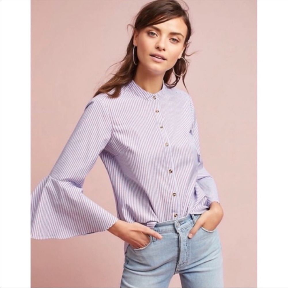 Anthropologie | Maeve Striped Bell Sleeve Shirt